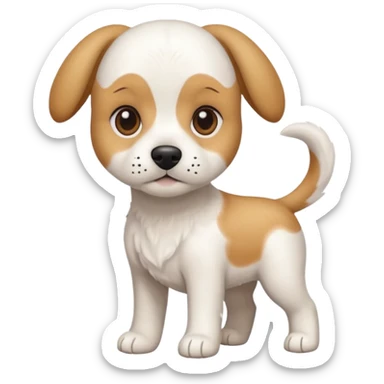 a full body white beagle x maltese x chi dog the size of a kelpie with light brown ears and a light brown patch on one eye sticker