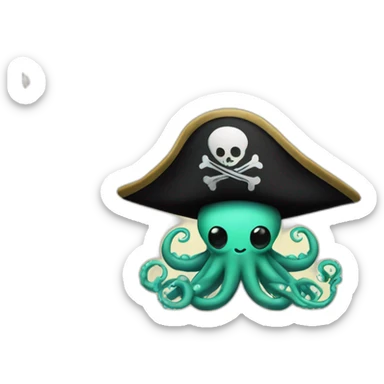 cute kraken with pirate hat hanging a black flag sticker