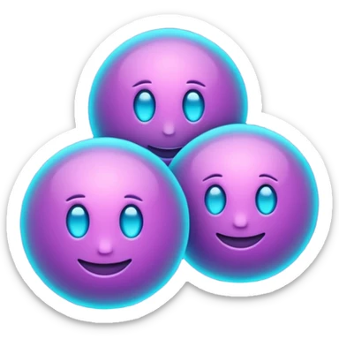 emoji icon of three glowing orbs connected by light beams forming unity, neon purple and cyan lights, dark futuristic background, 1:1

 sticker