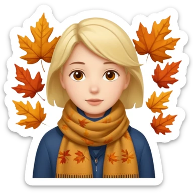 🧣🍂🍁 Wrapped in a scarf under falling leaves sticker