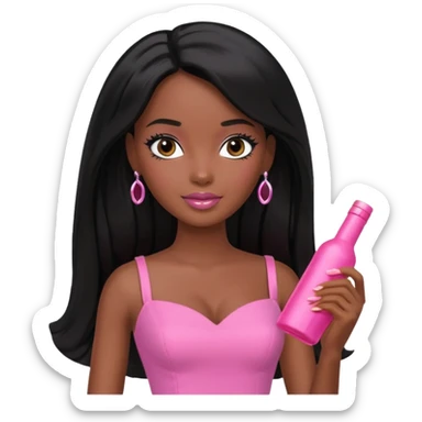 Darker skin Black barbie, long black  hair, pink dress sticker