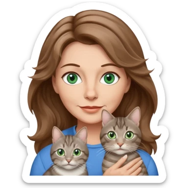 beautiful 50 yr old woman, wavy light brown hair, blue green eyes with beautiful gray tabby cat eyes sticker