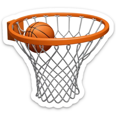 A close-up of a basketball shild and hoop with the ball swishing through the net, captured mid-air. The background emphasizes the tension and excitement of the moment, with the rim and net in sharp focus, showcasing the precision and skill of the sport. sticker