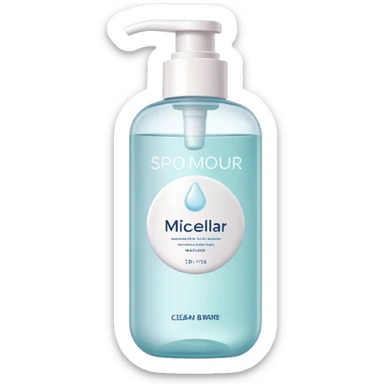 Micellar water cleanser bottle, minimalist, rounded, soft pastel colors, SOS skin care sticker