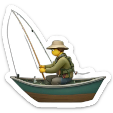 A fisherman fishing with a rod on a small boat sticker