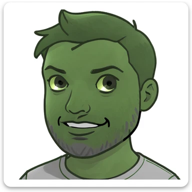 A hero emoji inspired by Moscow, featuring a character with a beard and short hair, wearing a gray t-shirt, with a purple and blue gradient background sticker