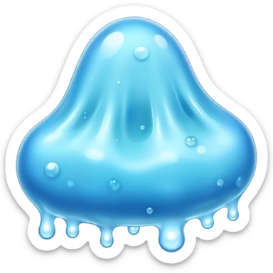 Cinematic Realistic Clear Blue Slime, glossy and translucent with a soft blue hue, light reflecting off its smooth surface, subtle bubbles trapped inside, slightly jiggling with movement, delicate highlights enhancing its wet and squishy texture, glowing with a soft, magical aura. sticker