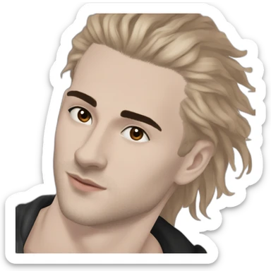 caucasian man 23 years old with dye white hair and brown eyes and brown eyebrow, black piercing in earlobe, black peircing in nose sticker