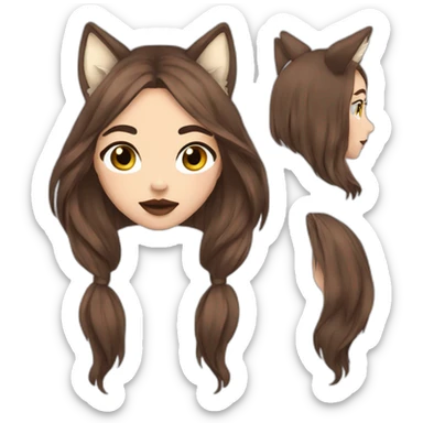  girl brown long hair lipstick wolf ears  sticker