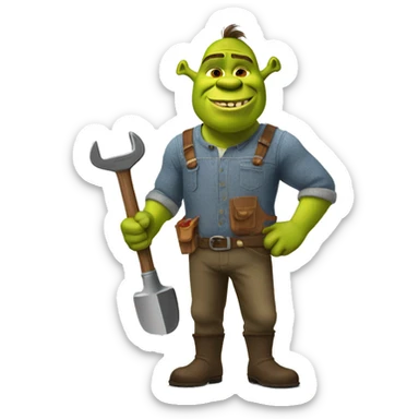 Shrek with working clothes and a wrench  sticker