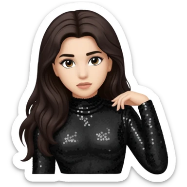 Lauren Jauregui from Fifth Harmony with long dark brown hair, black sequin outfit sticker