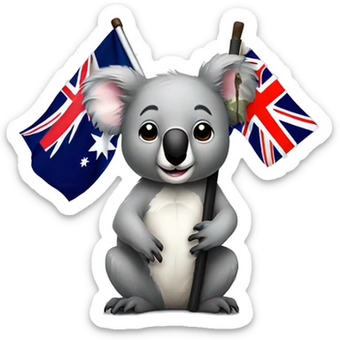 Koala bear head on a kangaroo body holding an Australian flag sticker