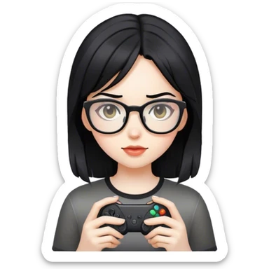 gamer, black hair girl with glasses sticker