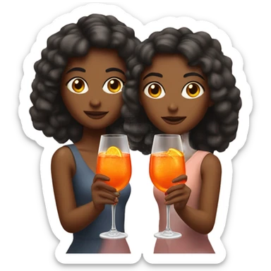 two female girl, who is drink. in her hand is an aperol spritz sticker