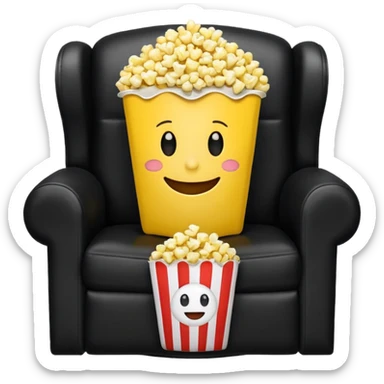 An emoji eating popcorn sitting on a recliner  sticker