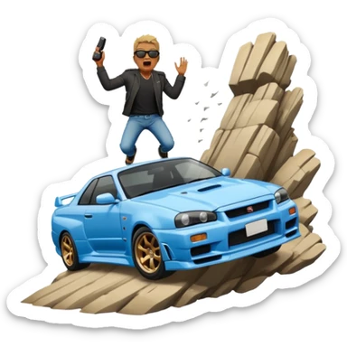 Nissan Skyline R34 Gtr Fall in CLIFF Man screaming  sticker