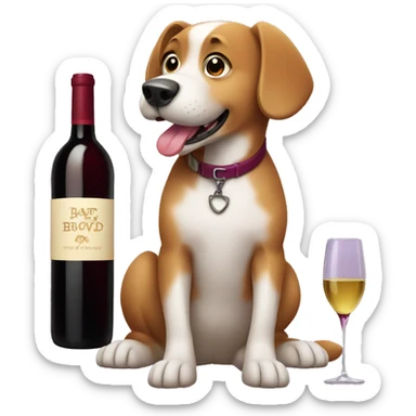 Dog with wine sticker
