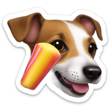 A jack russell licking a giant lolipop sticker