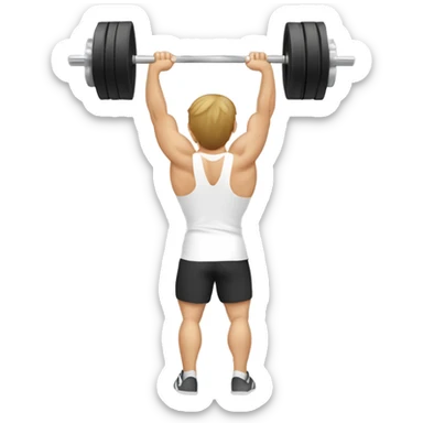 White man with light brown hair at gym squating with barbell from back view sticker