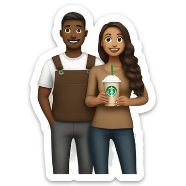 Brunete girl and boy drinking starbucks gingerbread latte sticker