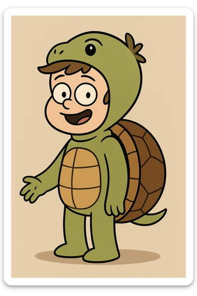 A boy brown hair A turtle costume sticker