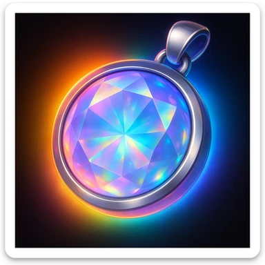 Add an iridescent glow to the blue moonstone holographic gem charm with silver metal frame, keep emoji style, no gemstone accents sticker