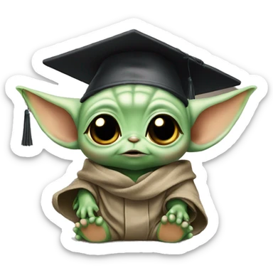 baby yoda wearing graduation cap sticker