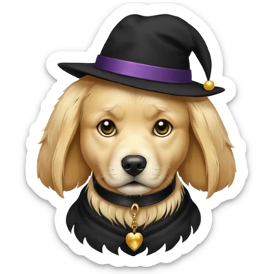 golden retriever dog wearing goth accessories, somber expression sticker