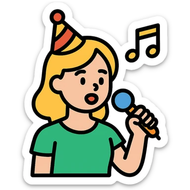 lady singing a birthday song sticker