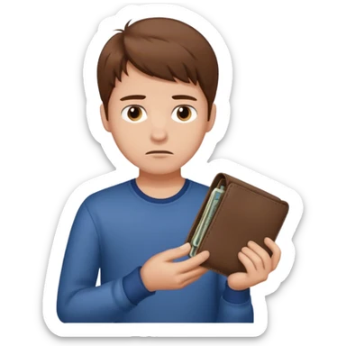 A young guy looks sadly at his empty wallet. sticker