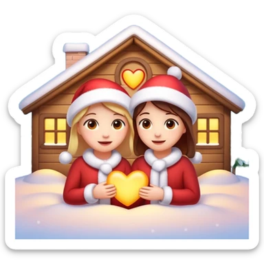 Romantic Christmas emoji illustration, warm glow, soft snow, heart-shaped light, intimate and gentle atmosphere, feeling of closeness. sticker