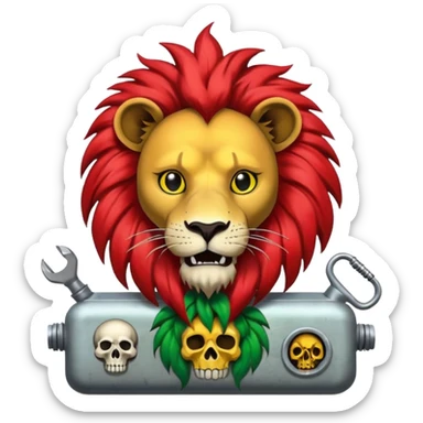 Create a power station with a rasta cap on with red gold green grafite of a lion and skulls with Fred the fossibot grafted on it sticker