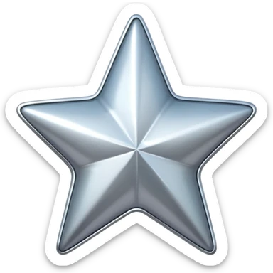 Chrome silver star emoji, iOS emoji style, glossy metallic surface, soft reflections, minimalistic, centered, clean white background, high detail, smooth gradients sticker