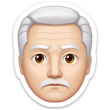 "- Nam
- 50 tuổi
- Da trắng
- Tóc bạc, lông mày trắng
- Mặt nghiêm túc
" sticker