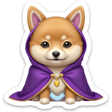 baby shiba dog, in magic purple cloak sticker