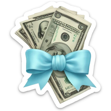 A bunch of dollars, tied with a pastel pale blue bow sticker