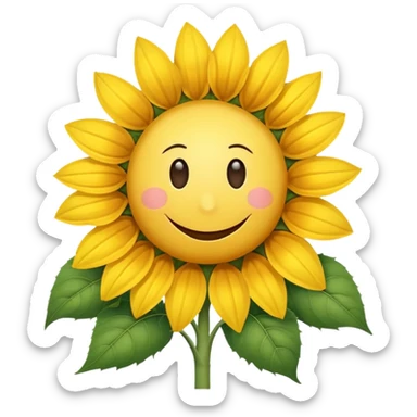 a sunflower with a white disc in the middle and a smiley face sticker