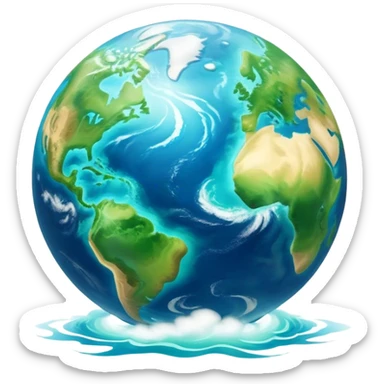 Cinematic Realistic Earth Emoji, depicted with vibrant blue oceans, clouds, and lush green continents rendered in exquisite detail, high shine, and a soft radiant glow that captures the dynamic, life-sustaining beauty of our home planet. sticker