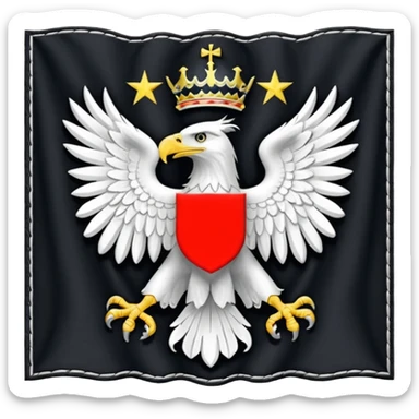prussia flag with black at the top and bottom and white in the middle and with an eagle in the middle of the flag sticker