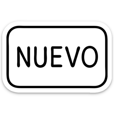 icon with the word 'nuevo' in minimalist style, thin border, no fill, transparent background sticker
