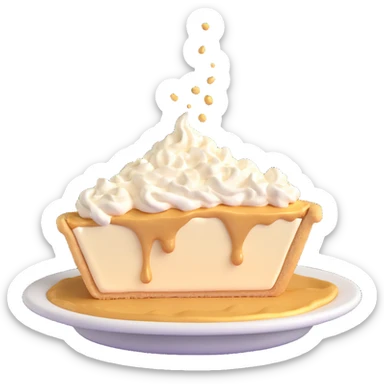 cream pie just starting to make contact, tiny cream splash forming, golden brown crust, playful, no background, same angle sticker