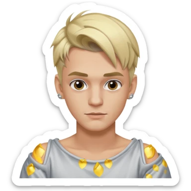 Aaron Carter with blonde hair, silver off-shoulder shirt sticker