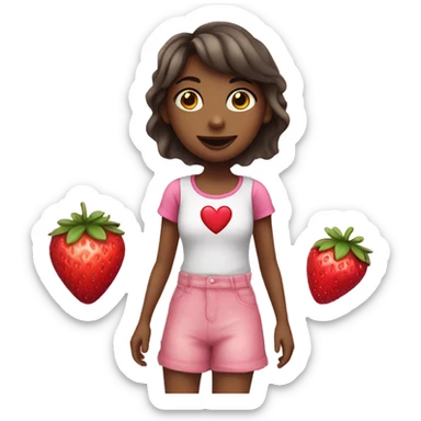 Girl with pink heart and strawberry sticker