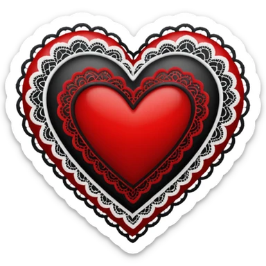 red and black heart with white lace, more black than red sticker