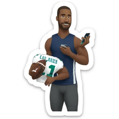 Looking over the shoulder of an NFL player holding his iPhone playing the Wordle game application sticker