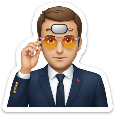 Emanuel Macron avec des lunettes de soleil qui dit : for sur  sticker