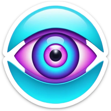 futuristic minimalistic glowing eye symbol, purple and cyan gradient glow, representing vision and future, dark background, 1:1 aspect ratio, no face sticker