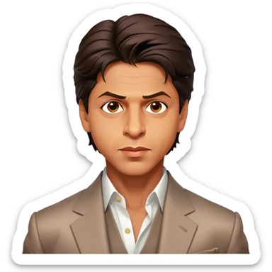 Cinematic Realistic portrait of Shah Rukh Khan, portrayed as a charismatic film star with expressive features and stylish contemporary attire, rendered in rich, dynamic lighting that captures his magnetic presence sticker