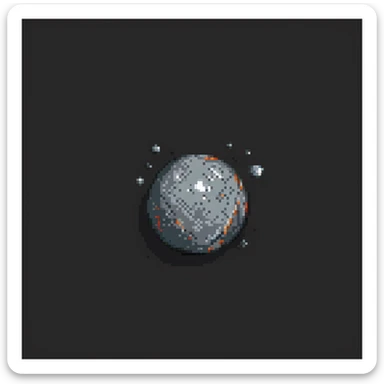 planet Mercury, round, rocky gray ball, covered in pitted marks and rough patches, pixel art style, small craters, black background sticker