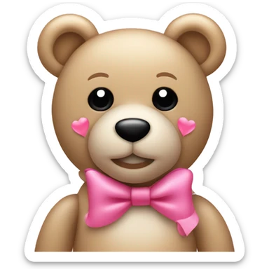 beige teddy bear with pink bow with pink hearts sticker